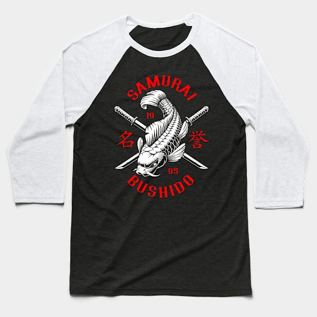 Samurai Japanese Fish Koi Japan Baseball T-Shirt by Supertrooper